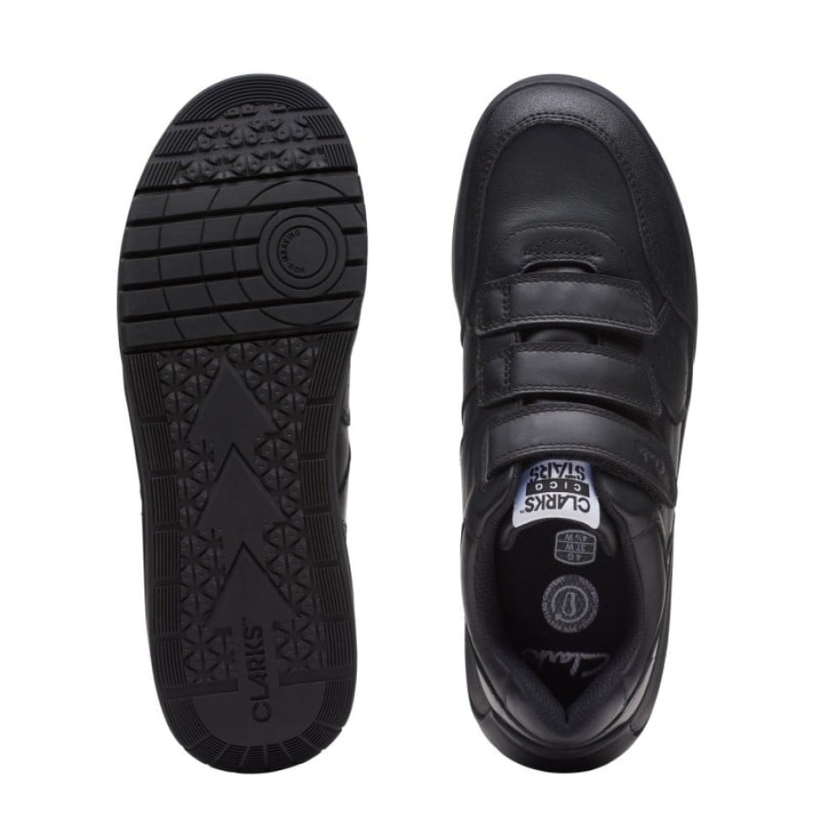 Children'S Clarks Boys Trainers | Cica Star Orb Youth Trainers - Black Leather