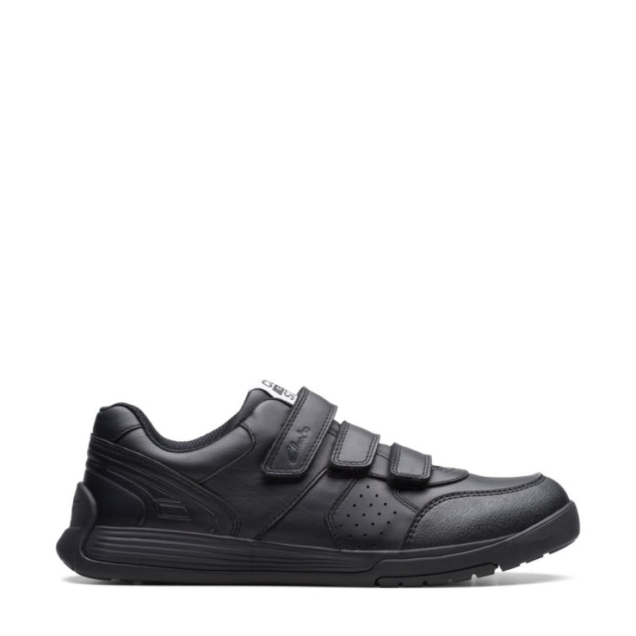 Children'S Clarks Boys Trainers | Cica Star Orb Youth Trainers - Black Leather