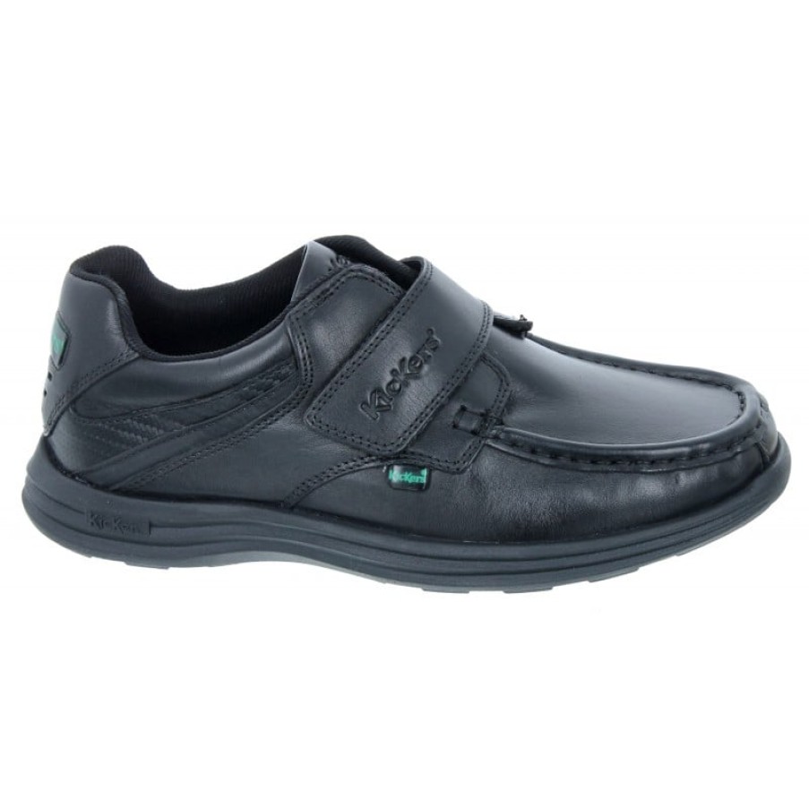 Children'S Kickers Teen Boys School Shoes | Reasan Strap Youth School Shoes - Black Leather