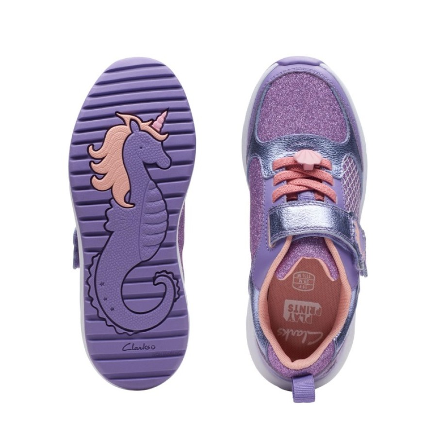 Children'S Clarks Girls Trainers | Aquatic Brill Kid Trainers - Purple Interest