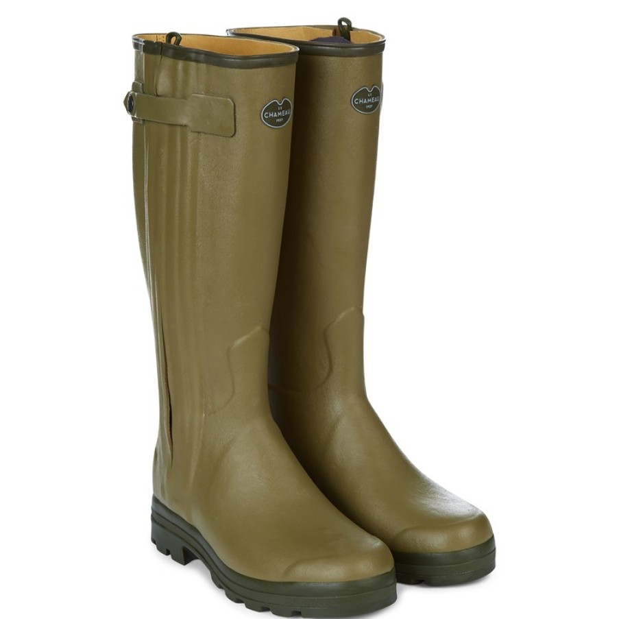 Men'S Le Chameau | Chasseur Leather Lined Mens Wellingtons 1178 - Vert Vierzon