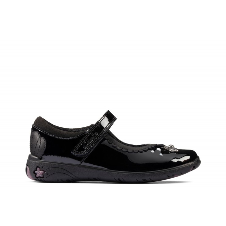 Children'S Clarks Girls School Shoes | Sea Shimmer Kid School Shoes - Black Patent