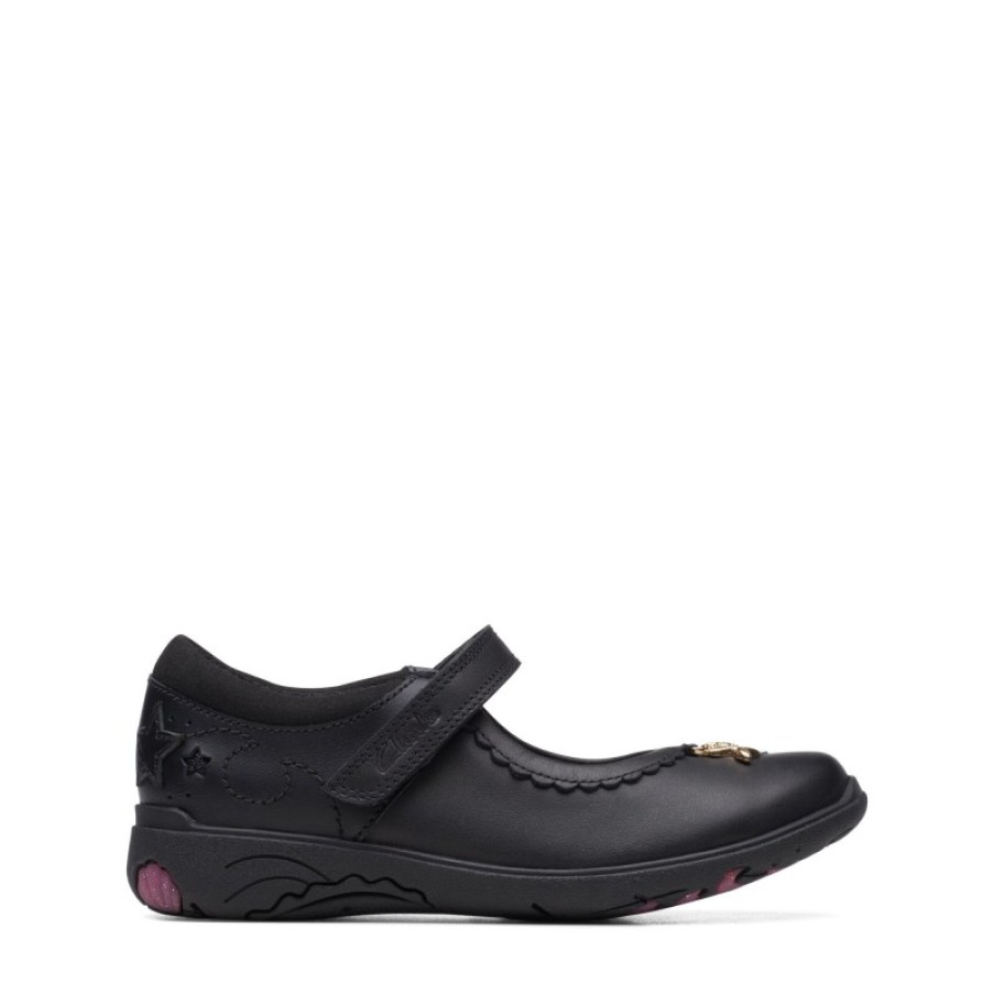 Children'S Clarks Girls School Shoes | Relda Sea Kid School Shoes - Black Leather