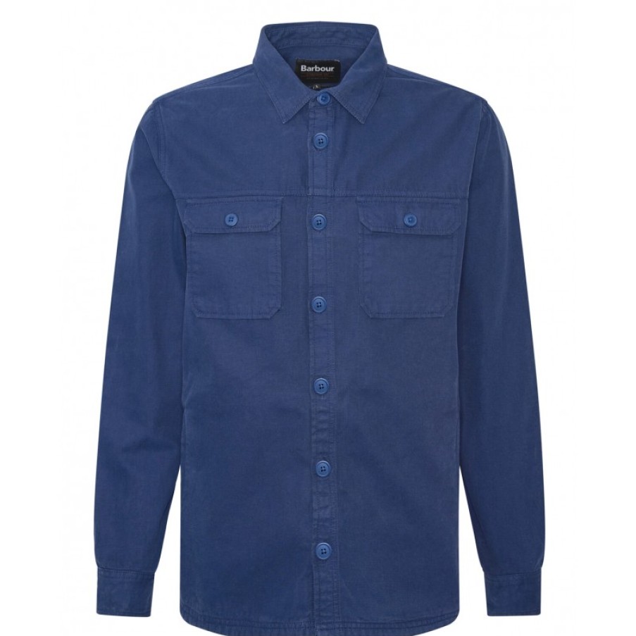 Men'S Barbour | Swindale Overshirt Mos0355 - Blue Cotton