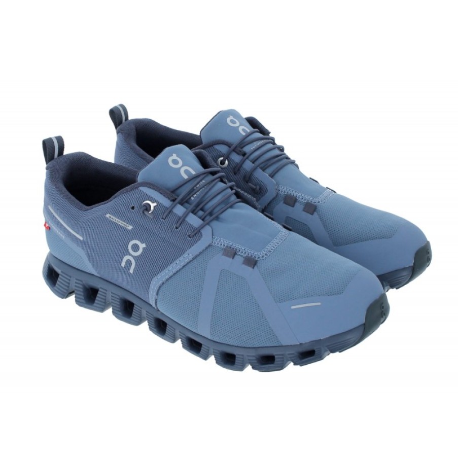 Men'S On Running | Cloud 5 Waterproof 59.98531 Mens Trainers - Metal/Navy