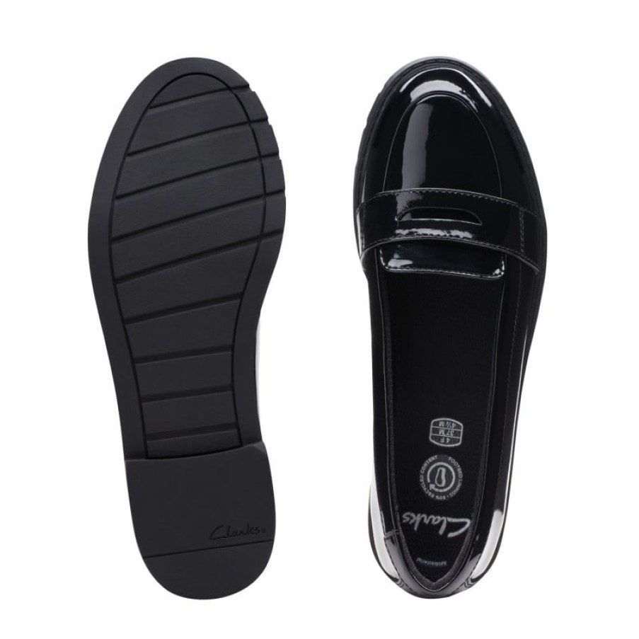 Children'S Clarks Girls School Shoes | Scala Loafer Youth School Shoes - Black Patent