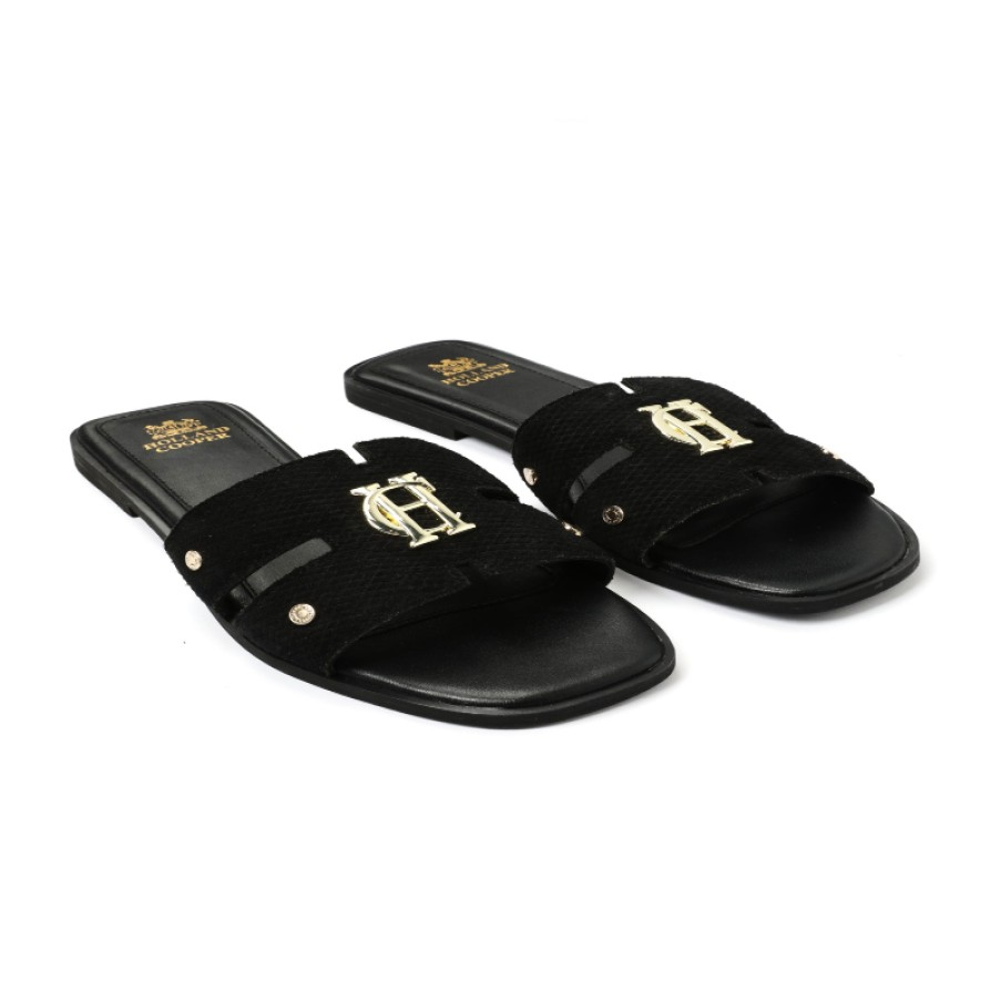 Women'S Holland Cooper | Monogram Slides - Black Suede