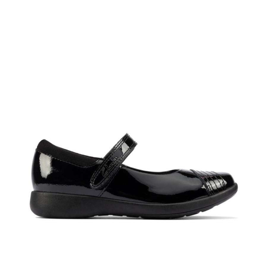 Children'S Clarks Girls School Shoes | Etch Beam Kid School Shoes - Black Patent