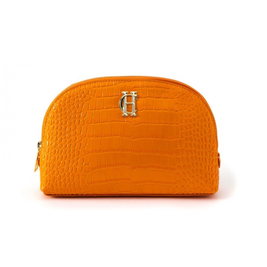 Women'S Holland Cooper | Chelsea Make Up Bag - Orange Croc