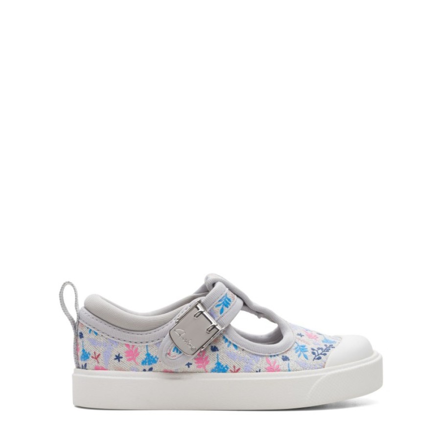 Children'S Clarks Girls Canvas Shoes | City Dance Toddler Canvas Shoes - Silver