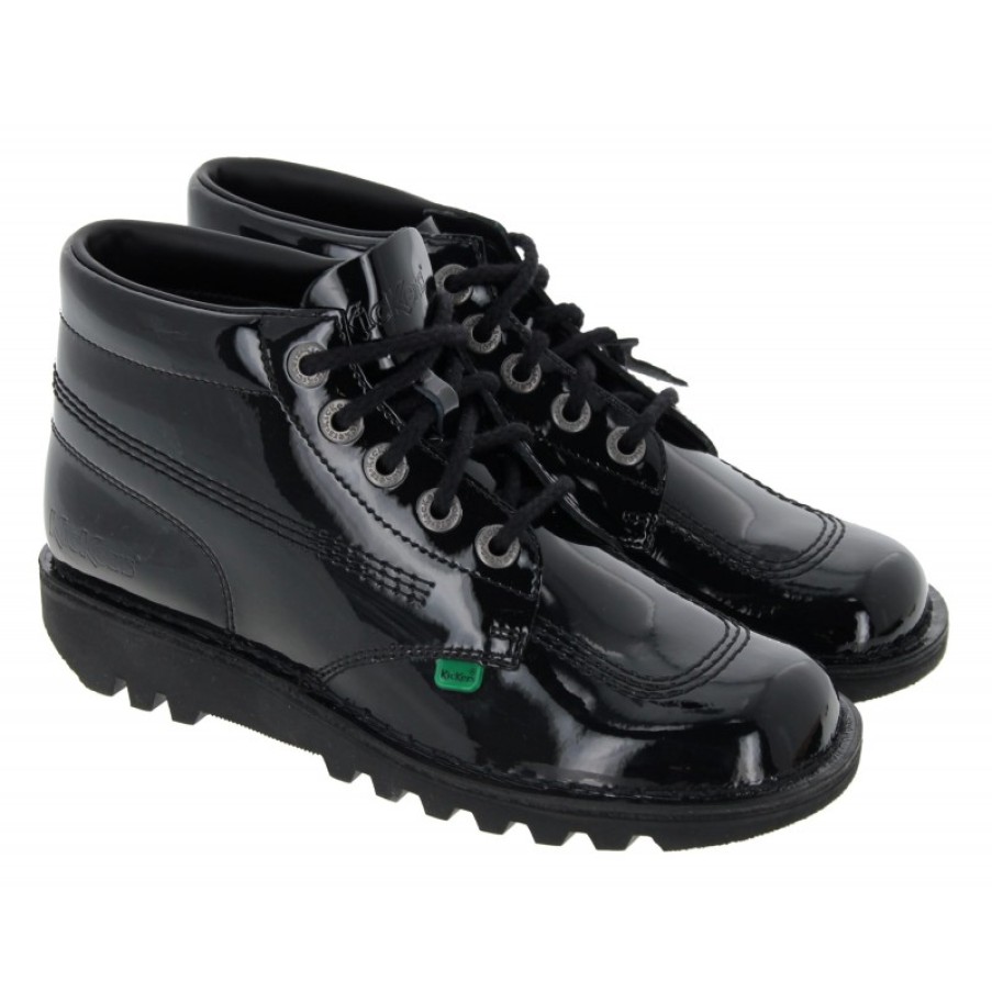 Children'S Kickers Teen Girls School Shoes | Kick Hi Core Womens - Black Patent