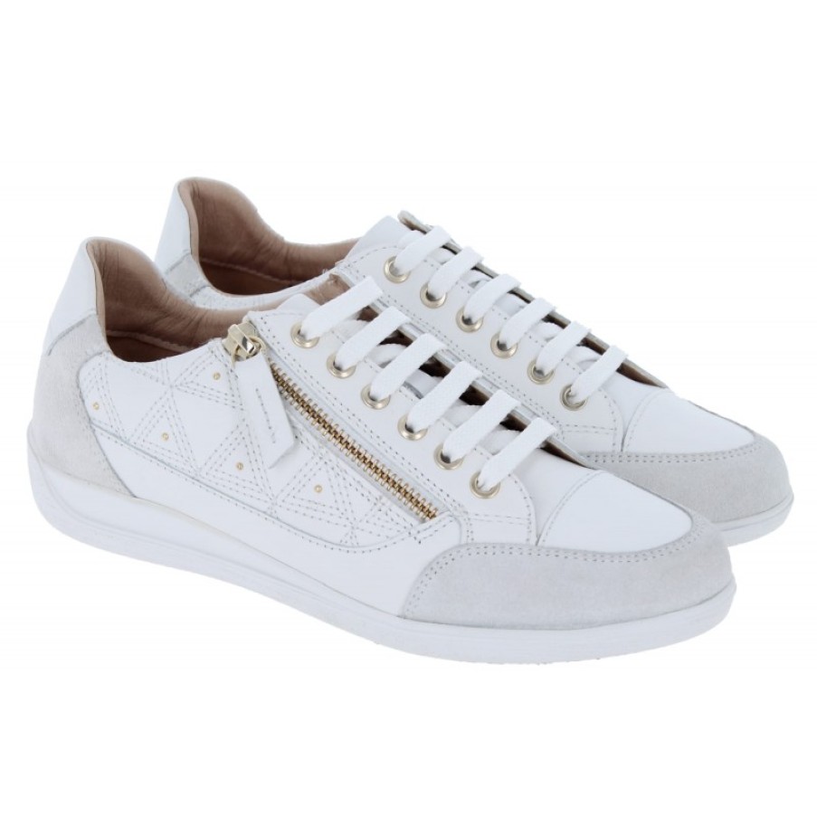 Women'S Geox | Myria D0268C Trainers - White/Off White Leather