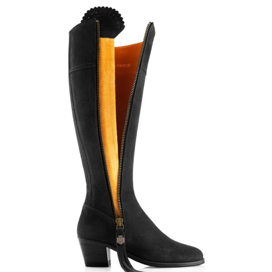 Women'S Fairfax and Favor | Fairfax & Favor Regular Fit Heeled Regina Boots - Black Suede