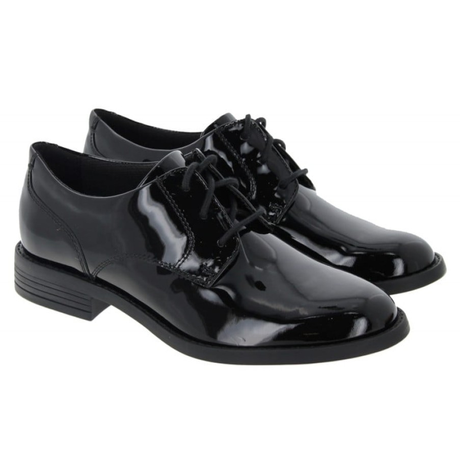 Children'S Clarks Teen Girls School Shoes | Camzin Iris Lace-Up Shoes - Black Patent