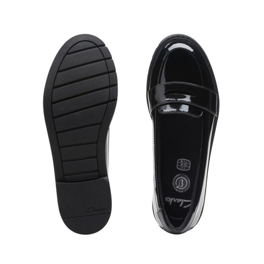 Children'S Clarks Girls School Shoes | Scala Loafer Kid School Shoes - Black Patent