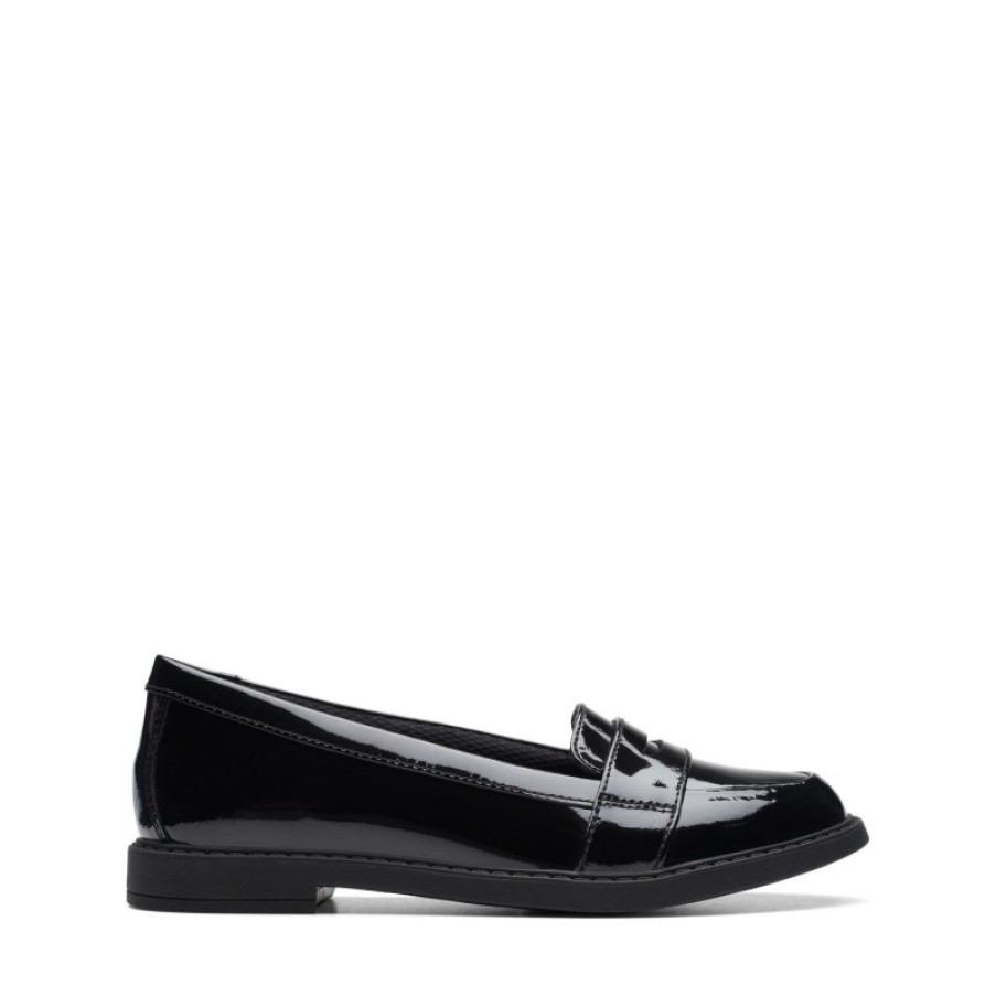 Children'S Clarks Girls School Shoes | Scala Loafer Kid School Shoes - Black Patent