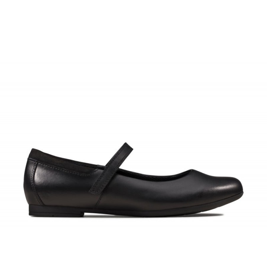 Children'S Clarks Girls School Shoes | Scala Dawn Youth School Shoes - Black Leather