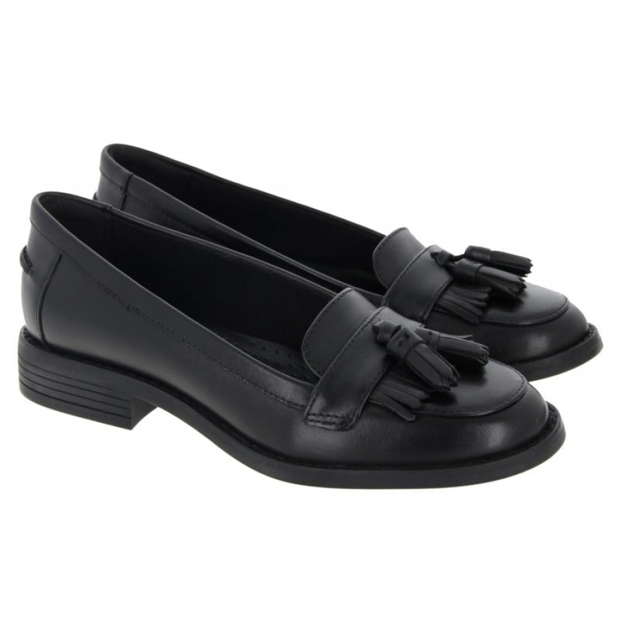 Children'S Clarks Teen Girls School Shoes | Camzin Angelica Loafers - Black Leather