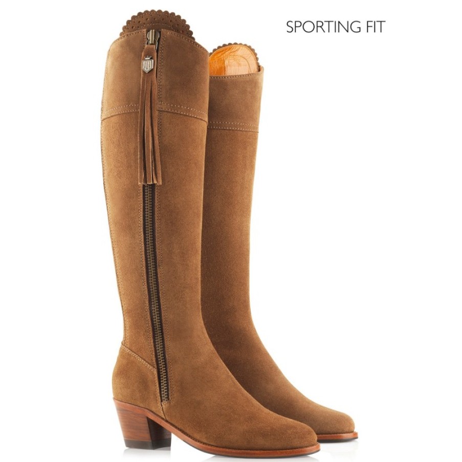 Women'S Fairfax and Favor | Fairfax & Favor Sporting Fit Regina Heeled Boots - Tan Suede