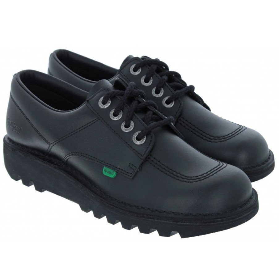 Children'S Kickers Teen Girls School Shoes | Kick Lo Womens Shoes - Black Leather