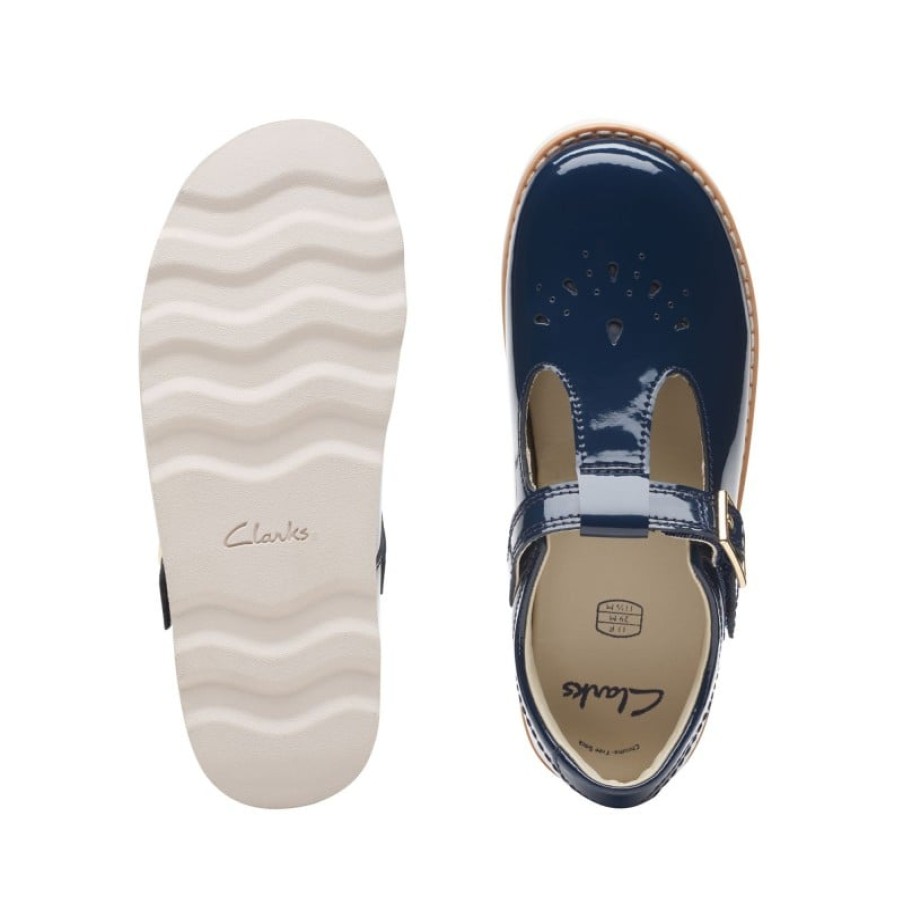 Children'S Clarks Girls Shoes | Crown Print Kids Shoe - Navy Patent