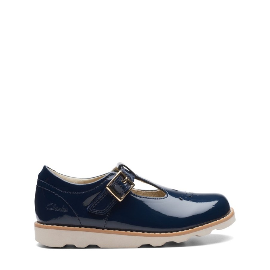 Children'S Clarks Girls Shoes | Crown Print Kids Shoe - Navy Patent