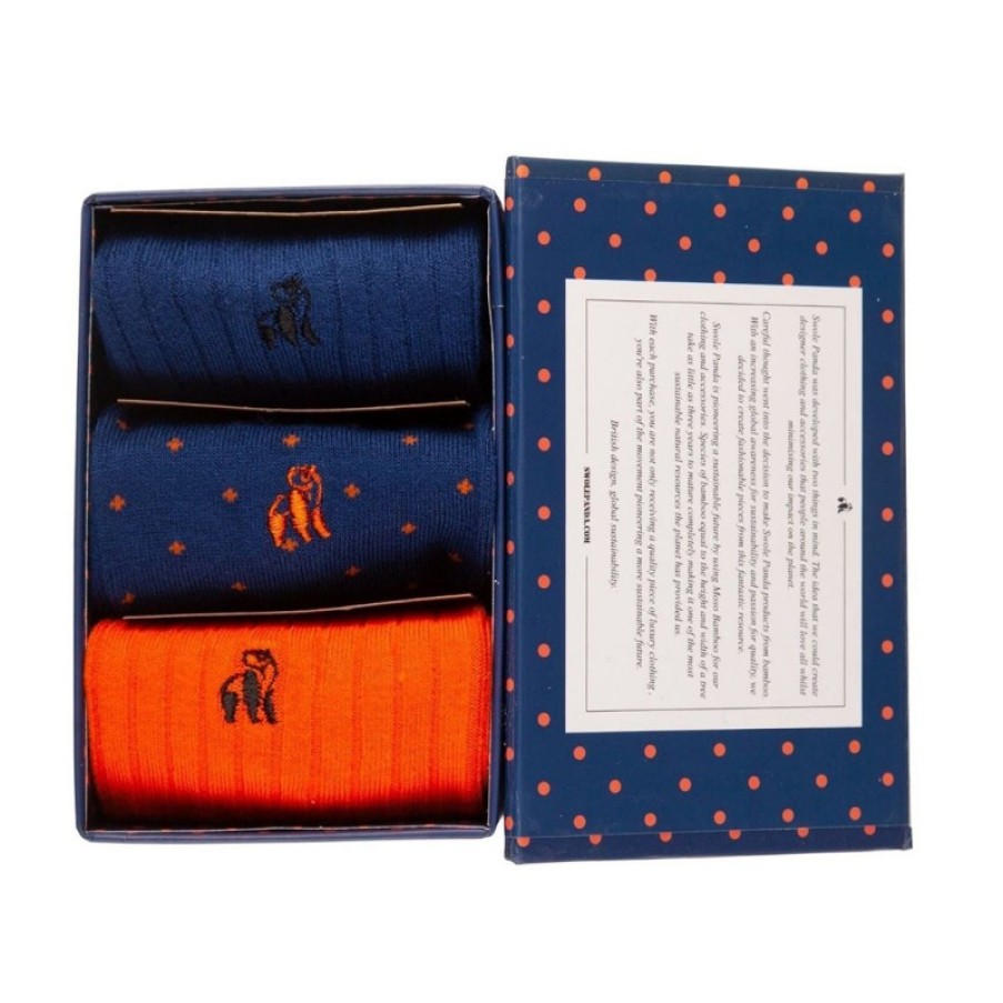 Men'S Swole Panda | Orange & Blue Sock Box - 3 Pairs