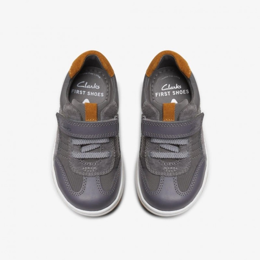 Children'S Clarks Boys Trainers | Fawn Family Toddler Shoes - Grey Leather