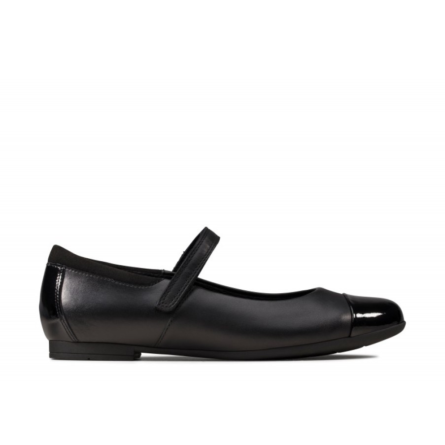 Children'S Clarks Girls School Shoes | Scala Gem Youth School Shoes - Black Leather