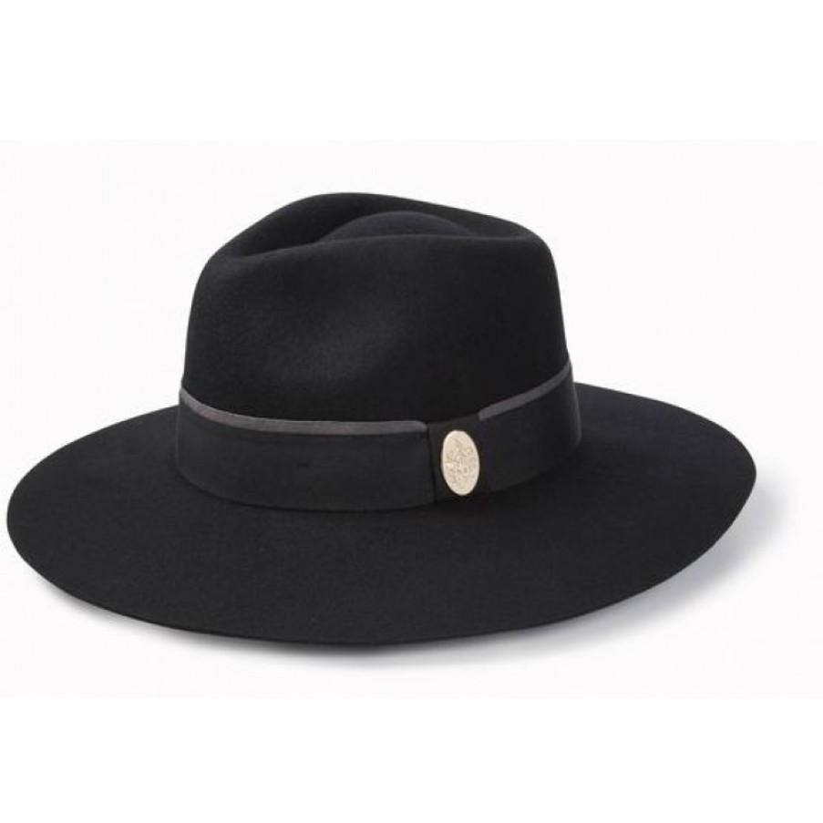 Women'S Hicks & Brown | Hicks & Brown Oxley Fedora - Black Textile