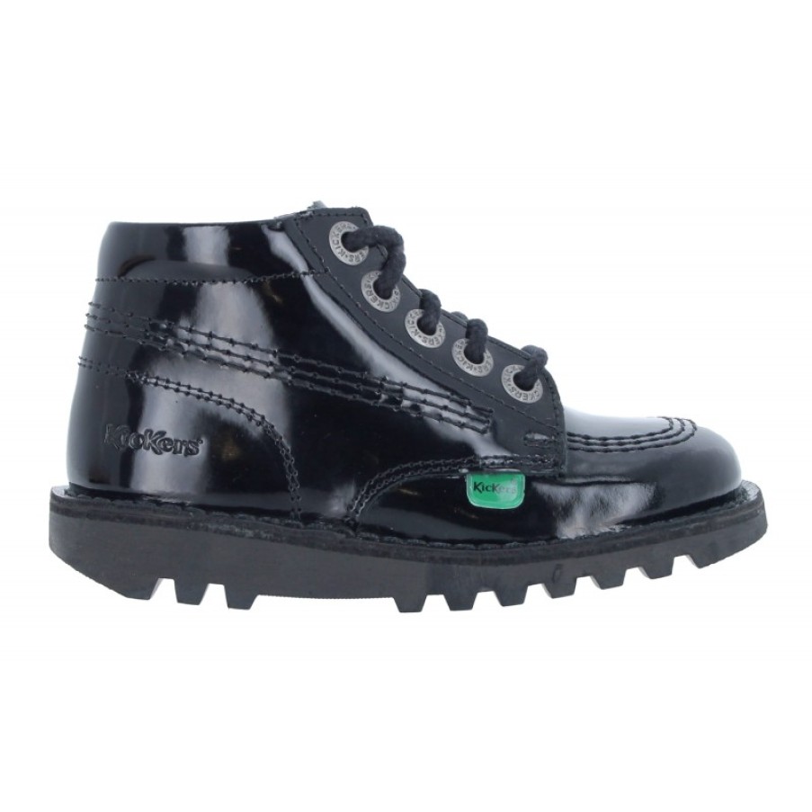 Children'S Kickers Girls School Shoes | Kick Hi Zip Infant 115822 Boots - Black Patent