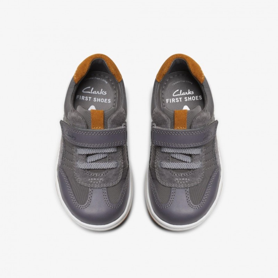 Children'S Clarks Boys Shoes | Fawn Family Toddler Shoes - Grey Leather