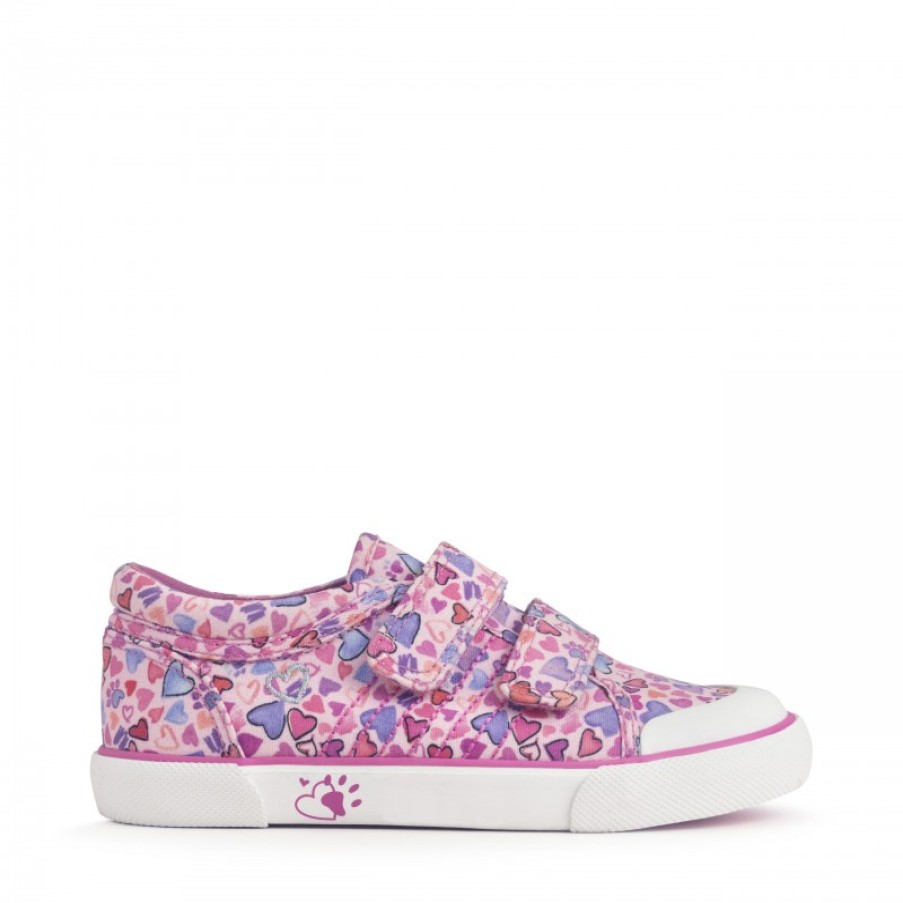 Children'S Start-Rite Girls Canvas Shoes | Loveheart Canvas Shoes - Pink Heart