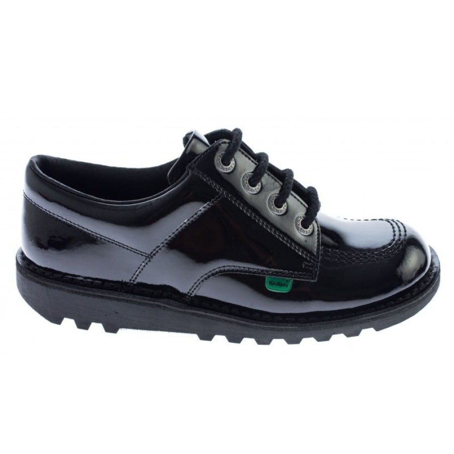 Children'S Kickers Girls School Shoes | Kick Lo Youth School Shoes - Black Patent