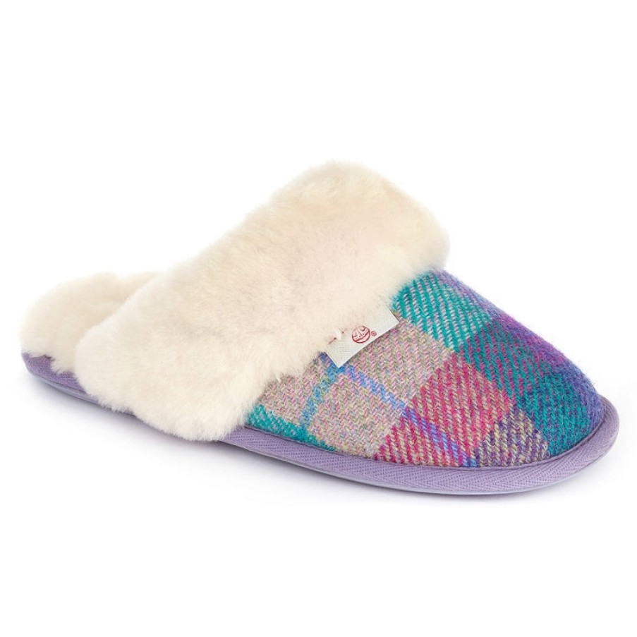 Women'S Bedroom Athletics | Kate Harris Tweed Mule Slippers - Lilac/Blue