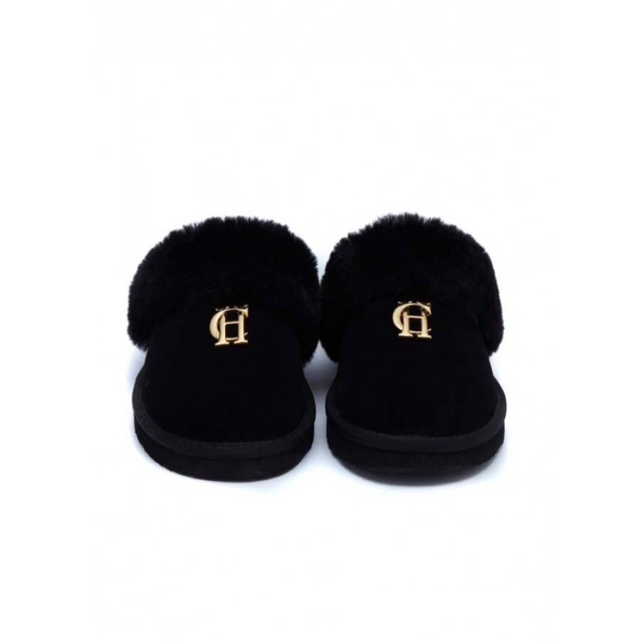 Women'S Holland Cooper | Hc Shearling Slippers - Black Suede