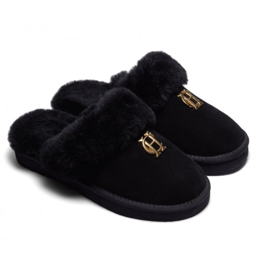 Women'S Holland Cooper | Hc Shearling Slippers - Black Suede