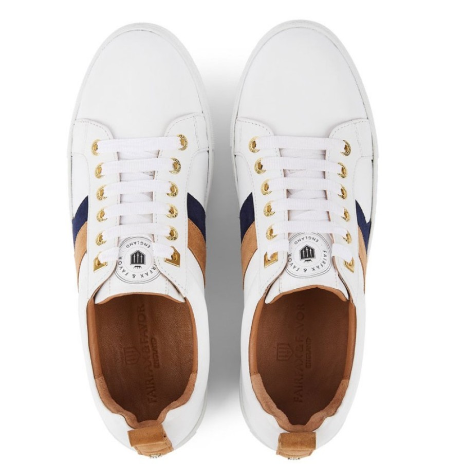 Women'S Fairfax and Favor | Fairfax & Favor Alexandra Trainers - White / Tan - Navy