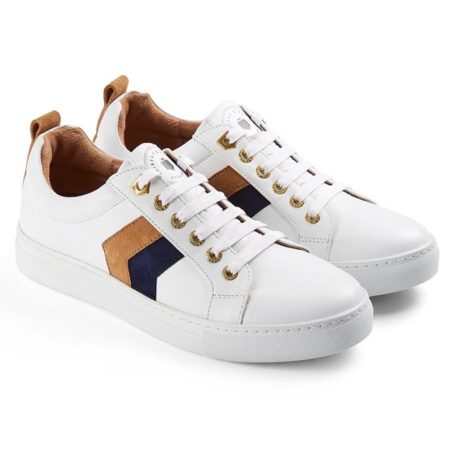 Women'S Fairfax and Favor | Fairfax & Favor Alexandra Trainers - White / Tan - Navy