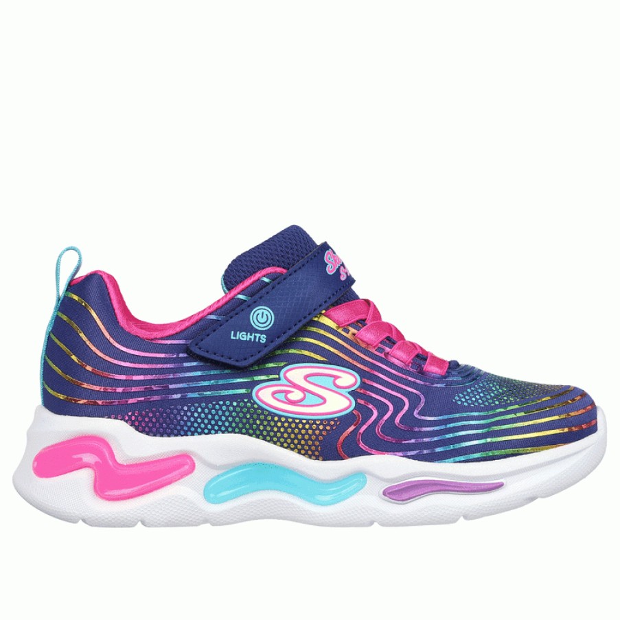 Children'S Skechers Girls Trainers | S Lights: Wavy Beams 302338L Trainers - Navy / Multi