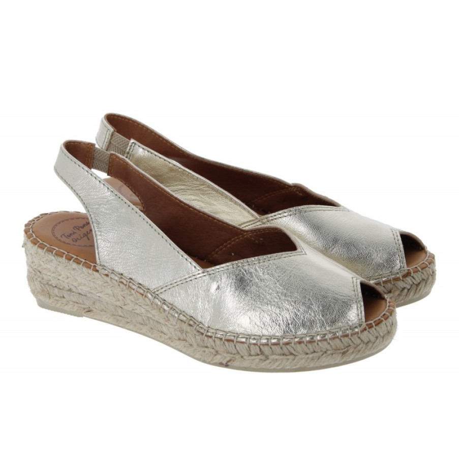 Women'S Toni Pons | Bernia-P Peep Toe Espadrilles - Platinum Leather