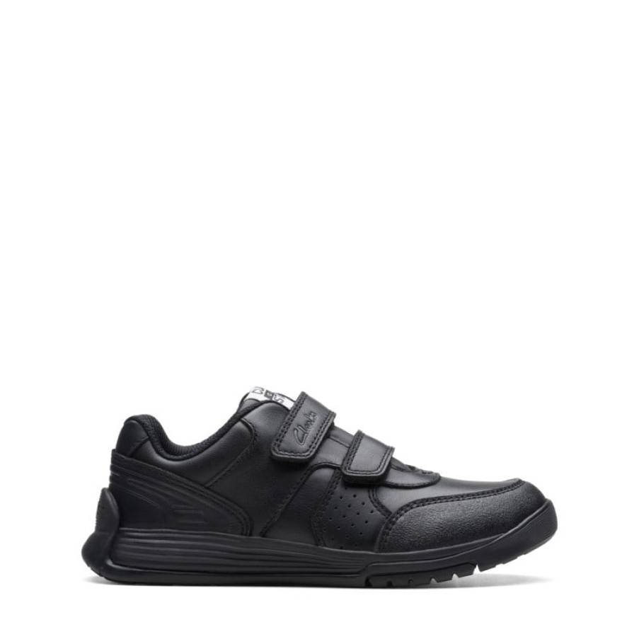 Children'S Clarks Boys School Shoes | Cica Star Orb Kid Trainers - Black Leather