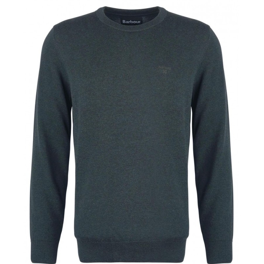 Men'S Barbour | Pima Cotton Crew Mkn0932 Jumper - Green Textile