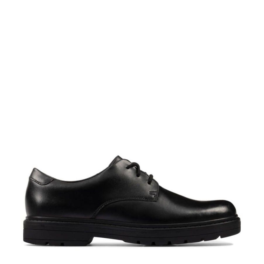 Children'S Clarks Boys School Shoes | Loxham Derby Youth School Shoes - Black Leather