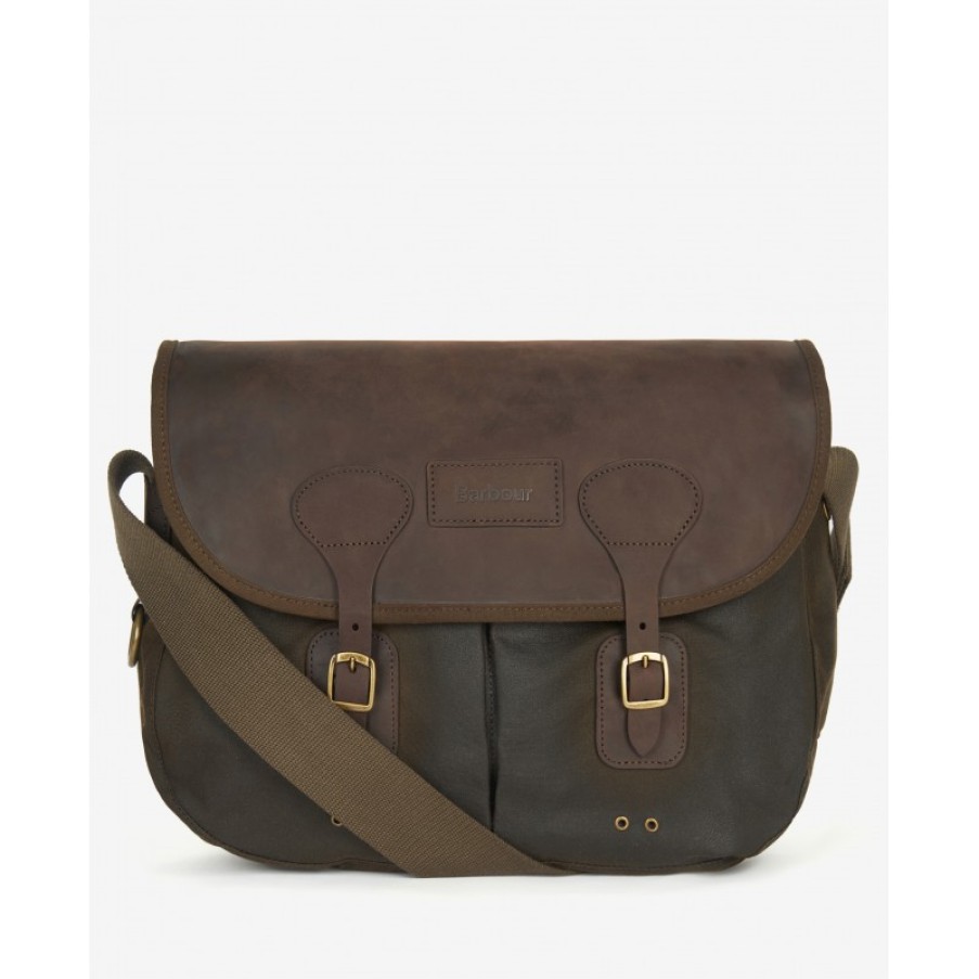 Men'S Barbour | Wax Leather Tarras Bag Uba0003 - Green Waxed Cotton