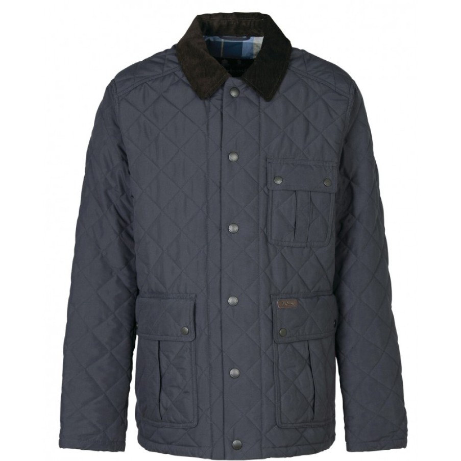 Men'S Barbour | Horsley Quilted Jacket Mqu1613 - Navy/River Birch Tartan