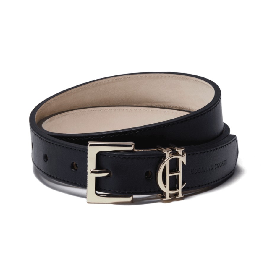 Women'S Holland Cooper | Hc Slim Logo Belt - Black