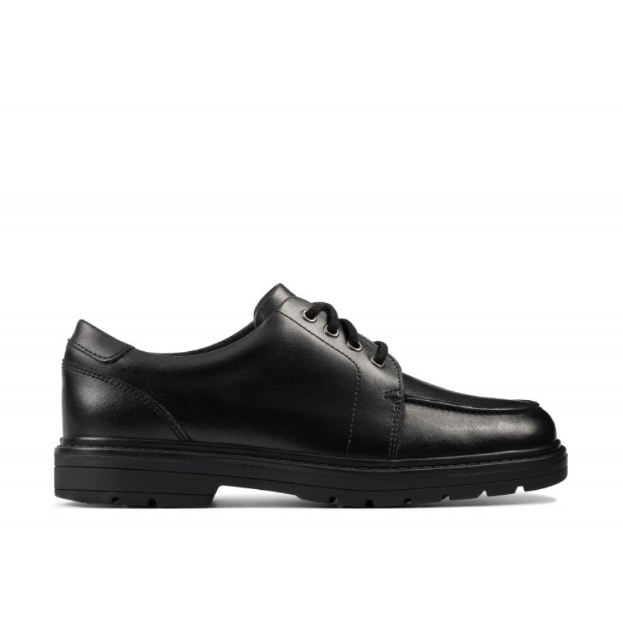 Children'S Clarks Boys School Shoes | Loxham Pace Youth School Shoes - Black Leather