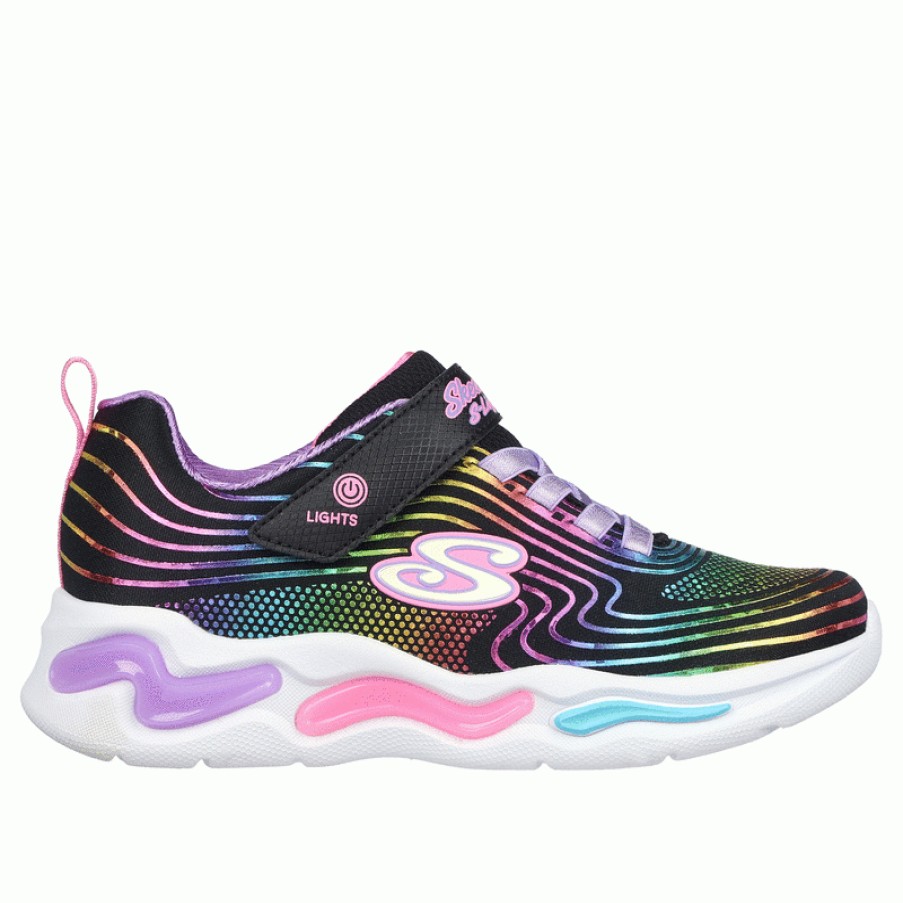 Children'S Skechers Girls Trainers | S Lights: Wavy Beams 302338L Trainers - Black / Multi