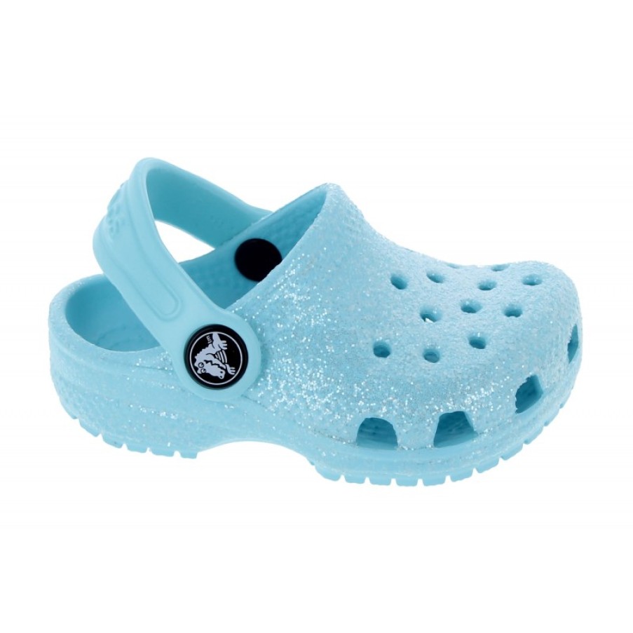 Children'S Crocs Girls Sandals | Kids Classic Glitter Clogs 205441 - Ice Blue